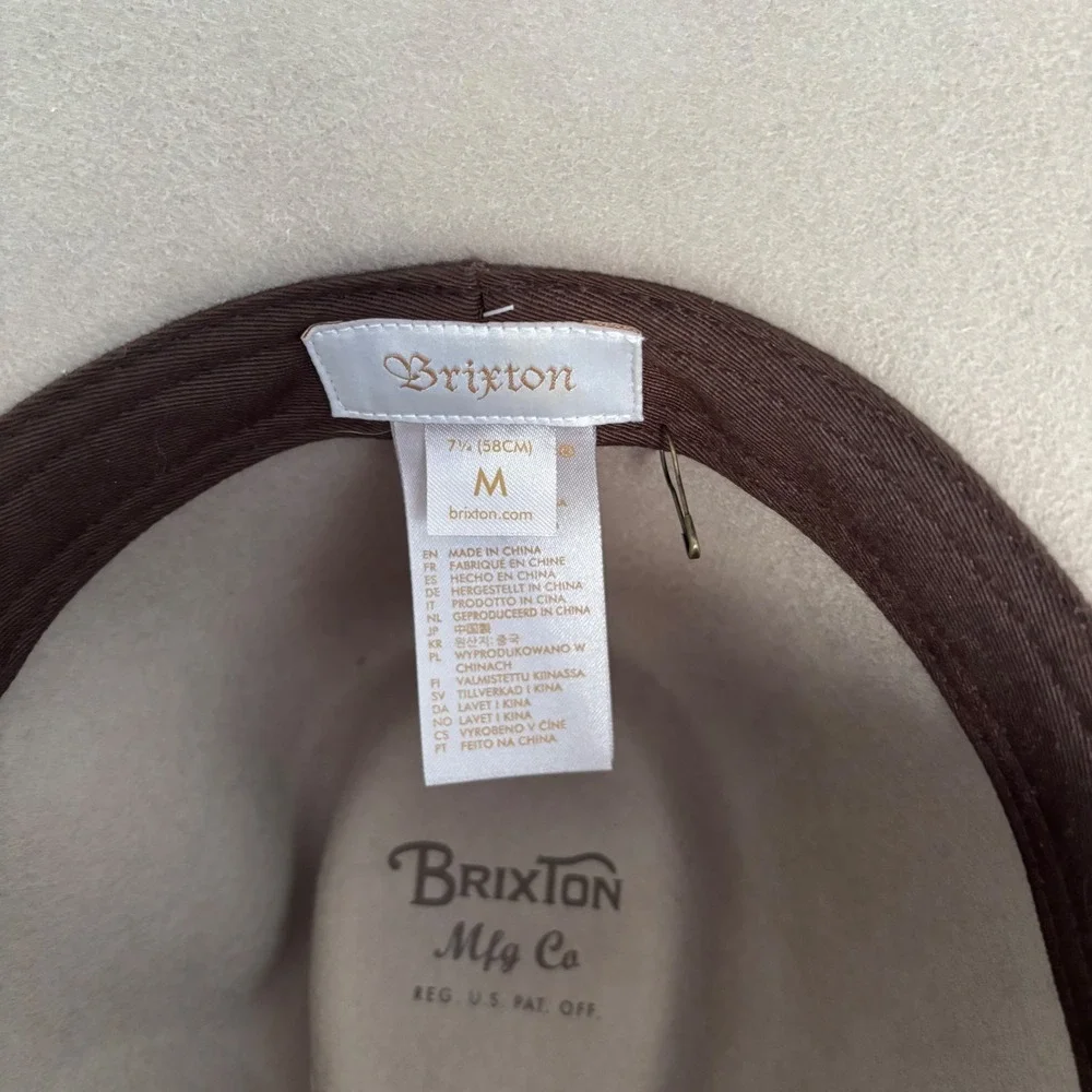 Brixton Messer Fedora Tan Wool Felt Wide‎  Brim Hat Leather Band Womens M 58cm